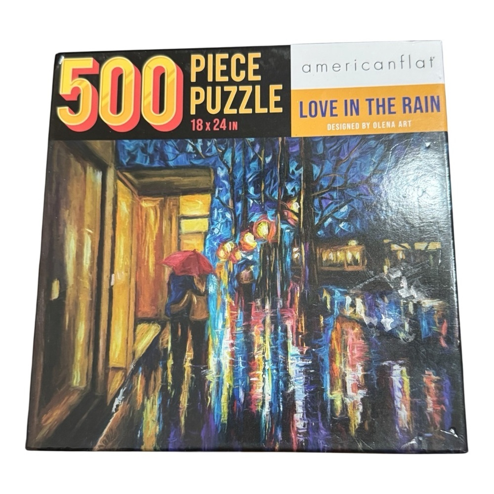Americanflat Love in the Rain 500 Piece Jigsaw Puzzle 18x24 Olena Art
